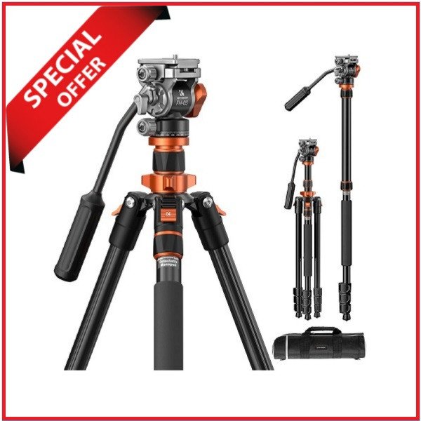 K&F Concept KF09.136 K234A7+FH-03 Lightweight Aluminum Video Tripod with Fluid Head – Black