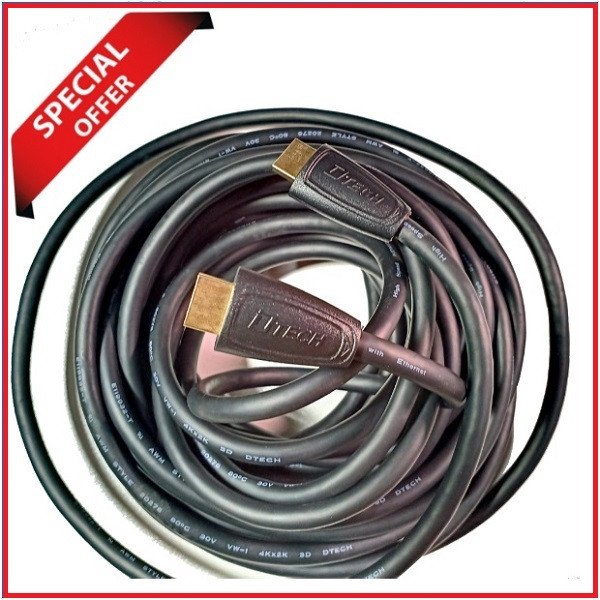 DTECH DT-H008 HDMI Male To HDMI Male Gold-Plated Copper Build Cable (10 Meter) – Black