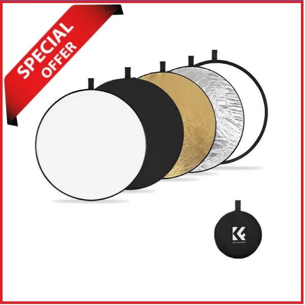 K&F Concept KF18.0001 56cm/22″ 5 in 1 Collapsible Light Reflector with Carrying Bag – (Translucent, Silver, Gold, White and Black)