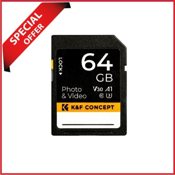 K&F CONCEPT KF42.0013 64GB 90MB/s 4K UHD U3 V30 SDXC Memory Card – Black