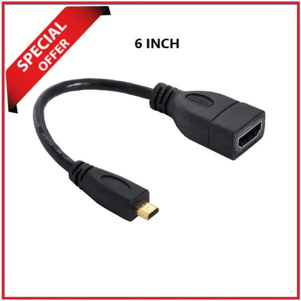 YE Micro HDMI Male to HDMI Female Cable Adapter (6 Inch) – Black