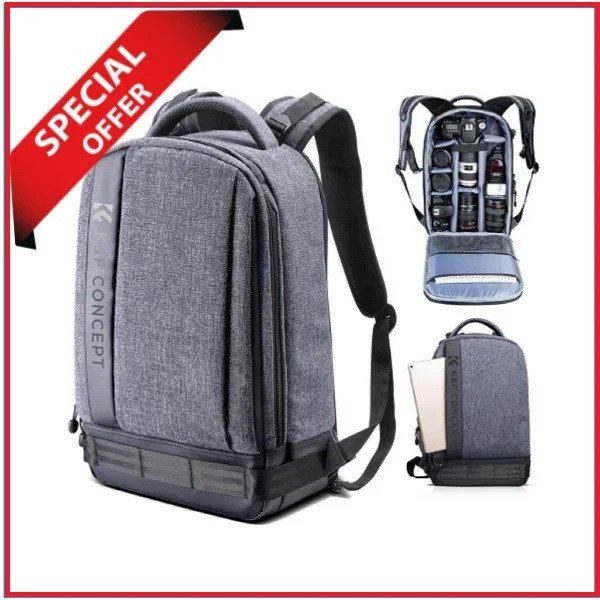 K&F Concept KF13.044 Multifunctional Waterproof Lightweight Camera Backpack with 15.6″ Laptop Chamber – Grey