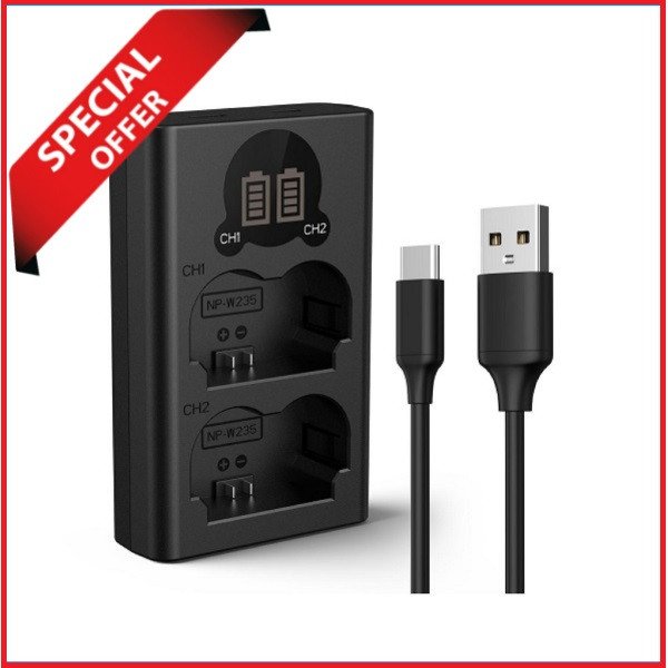 K&F Concept KF28.0019V1 Dual Slot Quick Charger with USB Type-C Cable for Fujifilm NP-W235 Battery