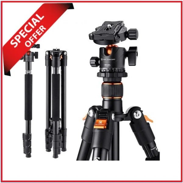 K&F Concept KF09.111V1 B234A1 Aluminum Professional Ball Head Tripod with Monopod – Black