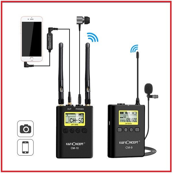 K&F Concept KF10.011 CM9 Camera-Mount 100 Channel Wireless Professional Lavalier Microphone System for Camera and Smartphone