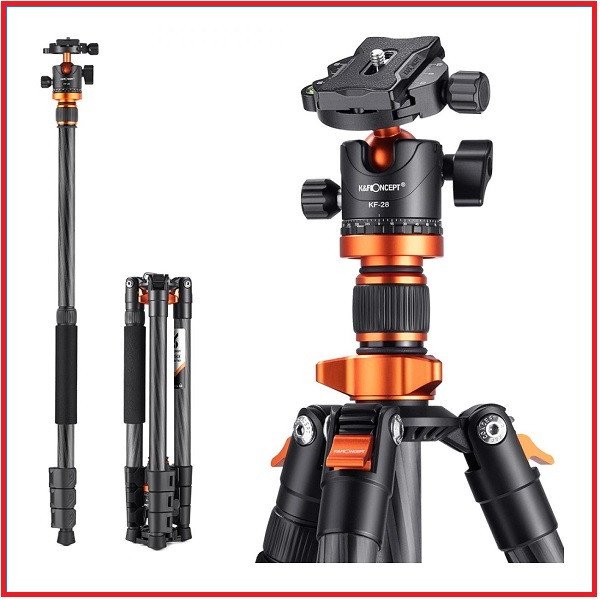 K&F Concept KF09.109 D254C1 Lightweight Compact Carbon Fiber Professional Ball Head Tripod with Monopod (NEW VERSION) – Black