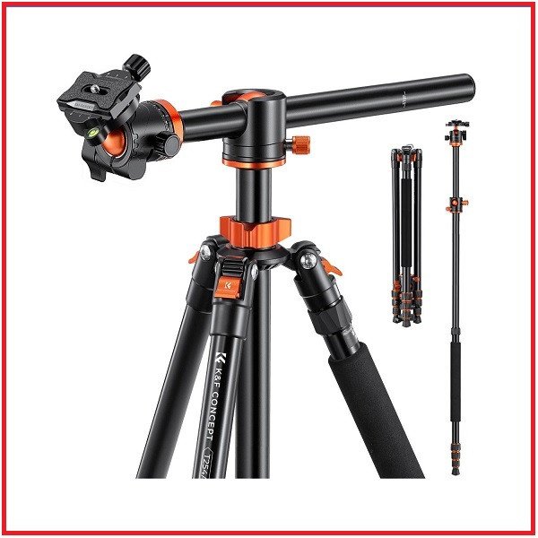 K&F Concept KF09.086V1 T254A8 94 Inch Height & 41cm Large Center Column Aluminum Overhead Ball Head Tripod with Monopod (NEW VERSION) – Black