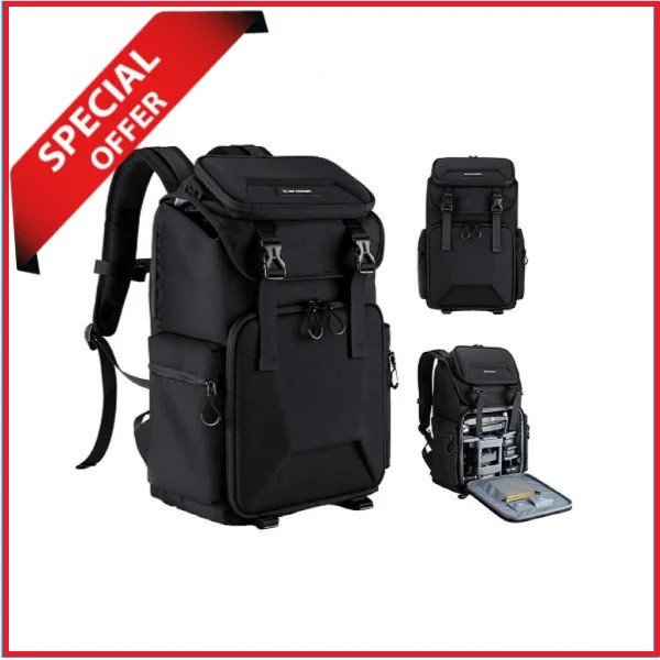 K&F Concept KF13.098V2 Waterproof Multifunctional Camera Backpack with 15.6″ Laptop Chamber – Black