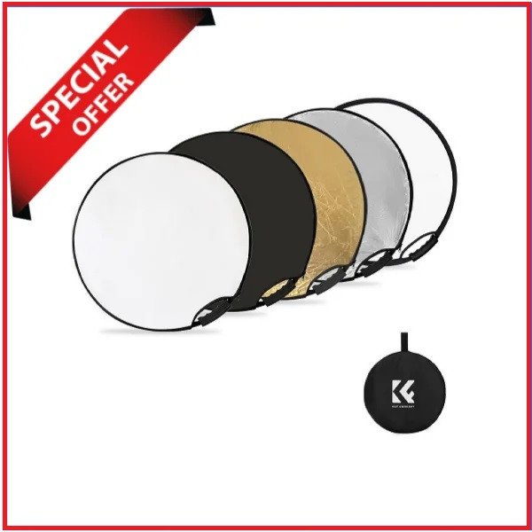 K&F Concept KF18.0006 110cm/43″ 5 in 1 Collapsible Light Reflector with Handle & Carrying Bag – (Translucent, Silver, Gold, White and Black)