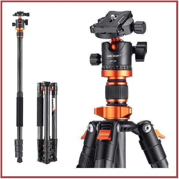 K&F Concept KF09.109 SA254C4 Lightweight Compact Carbon Fiber Ball Head Tripod with Detachable Monopod