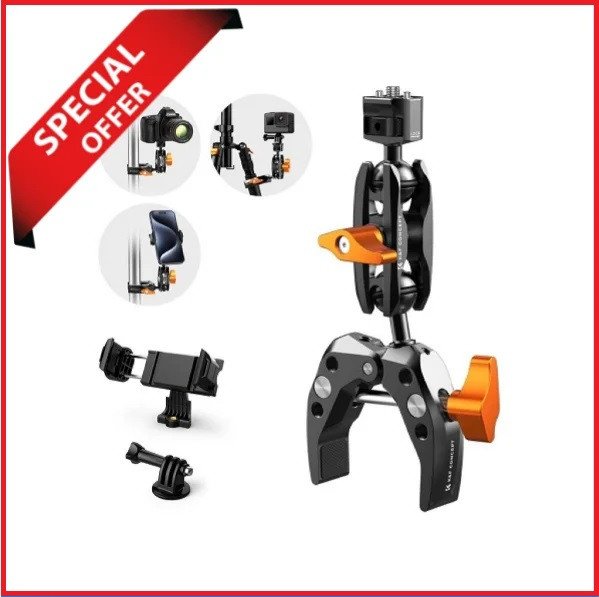 K&F Concept KF31.083 MS-13 Multi-Functional Super Clamp Ballhead 1/4″ Magic Arm with Mobile Holder & Action Camrea Adapter – Black