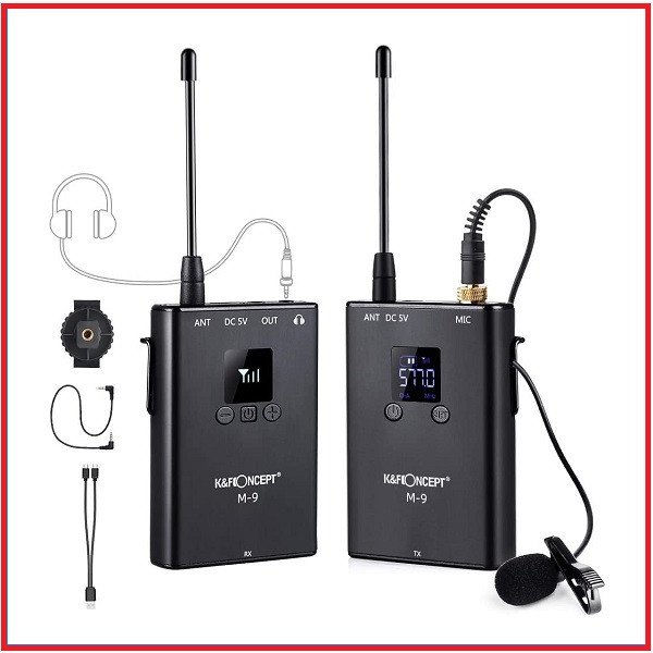 K&F Concept KF10.016 M9 Camera-Mount UHF Wireless Lavalier Microphone System