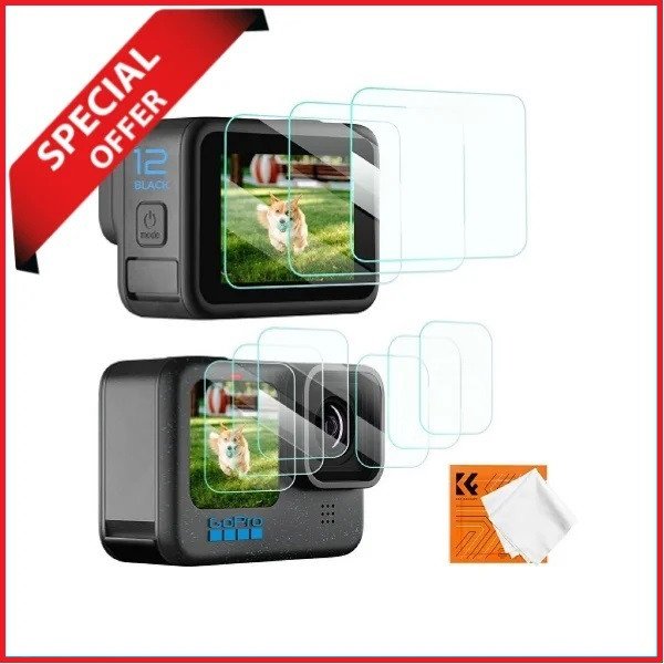 K&F Concept SKU.2191 Ultra Clear Tempered HD Glass LCD Screen Protector for GoPro Hero 9/10/11/12 Action Cameras (3Pcs Set) – Transparent