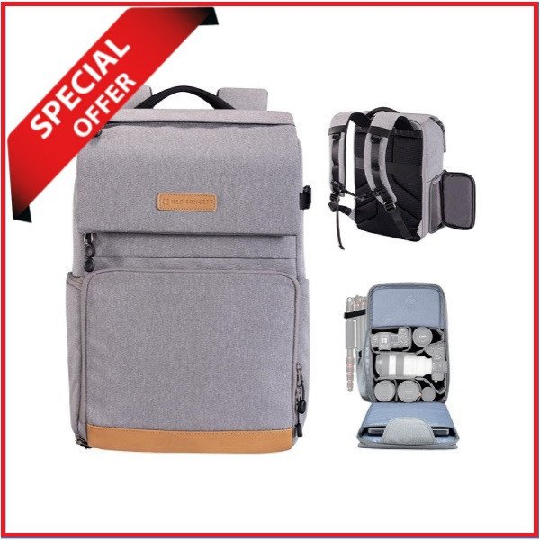 K&F Concept KF13.104V1 Multifunctional Waterproof Camera Backpack with 15.6″ Laptop Chamber (22L) – Lite Grey