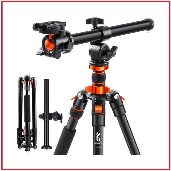K&F Concept KF09.087V4 S210 Aluminum Professional Ball Head Tripod with Monopod and Over Head Multi-Angle Center Column – Black