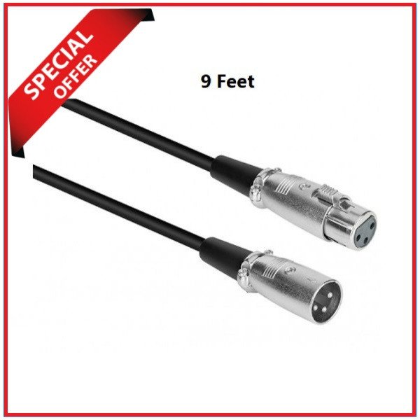 TAWIN XLR Male to XLR Female Flexible Noise Cancelling Professional Audio Microphone Cable (09 Feet) – Black